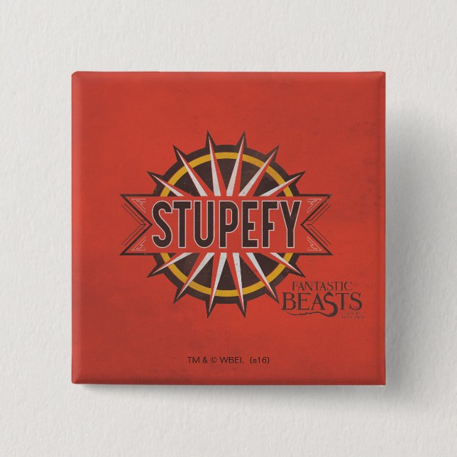Red & Gold Stupefy Spell Graphic 2 Inch Square Button (Front)