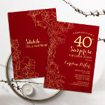 Red Gold Surprise 40th Birthday Party Invitation<br><div class="desc">Red Gold Floral Surprise 40th Birthday Party Invitation. Minimalist modern design featuring botanical accents and typography script font. Simple floral invite card perfect for a stylish female surprise bday celebration. Can be customized to any age.</div>