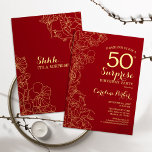 Red Gold Surprise 50th Birthday Party Invitation<br><div class="desc">Red Gold Floral Surprise 50th Birthday Party Invitation. Minimalist modern design featuring botanical accents and typography script font. Simple floral invite card perfect for a stylish female surprise bday celebration. Can be customized to any age.</div>