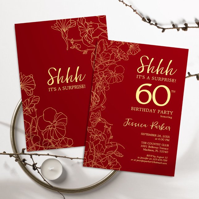 Red Gold Surprise 60th Birthday Invitation (Creator Uploaded)