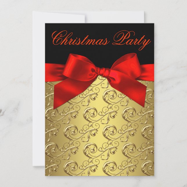 Red Gold Swirl Bow Corporate Christmas Party Invitation (Front)