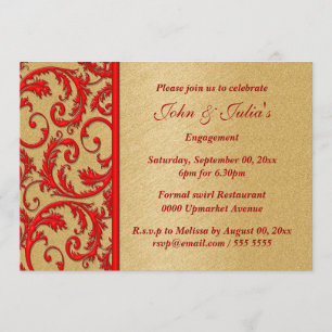 Red gold swirl engagement anniversary PERSONALIZE Invitation