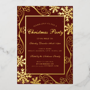 Red Gold Swirl Snowflake Frame Christmas Party
