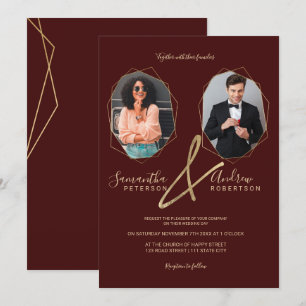 Red gold terrarium frame portrait photo wedding invitation
