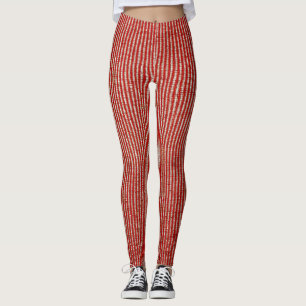 Red & Gold Thin Vertical Stripe Fabric Texture Leggings