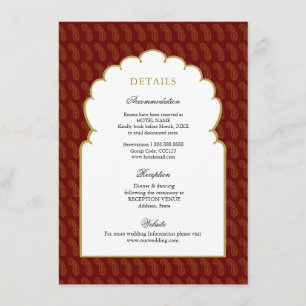 Red & Gold Traditional Indian wedding details Enclosure Card