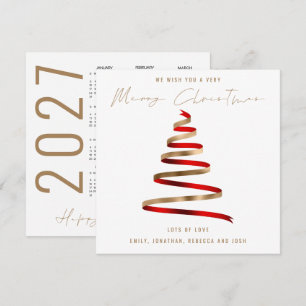 Red Gold Tree 2027 Calendar Merry Christmas Card