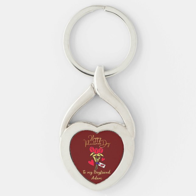 red gold valentine couple personalized customize keychain (Front)