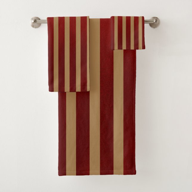 Red & Gold Vertical Stripes Striped Pattern Bath Towel Set (Insitu)