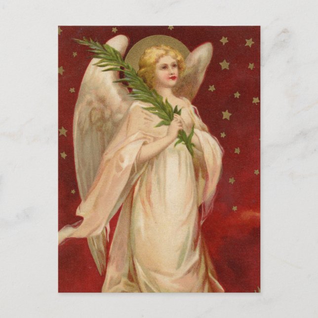 Red Gold Victorian Christmas Angel Postcard (Front)