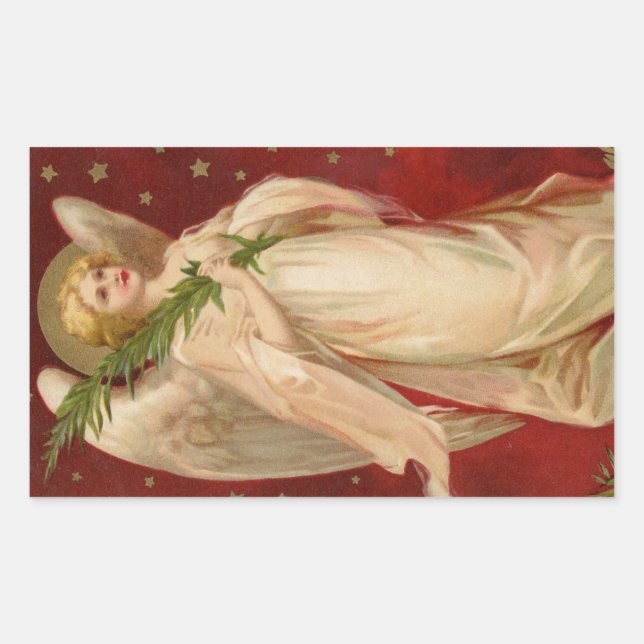 Red Gold Victorian Christmas Angel Sticker (Front)