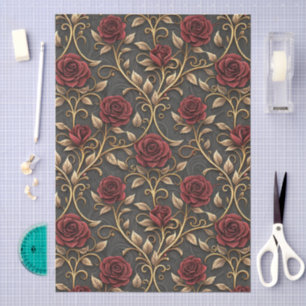Red & Gold Victorian Rose Damask Style Pattern Tissue Paper