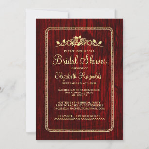 Red Gold Vintage Barn Wood Bridal Shower Invites