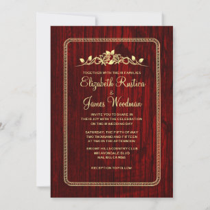 Red & Gold Vintage Barn Wood Wedding Invitations