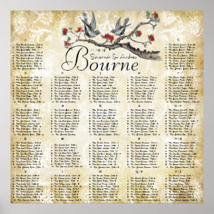 Red & Gold Vintage Birds Reception Seating Chart
