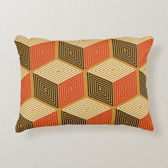 Red Gold Vintage Cube Pattern Accent Pillow (Front)