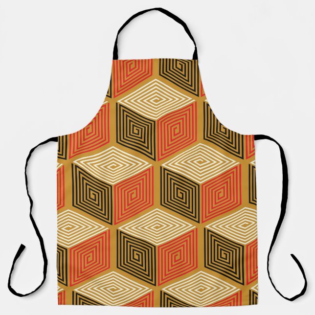 Red Gold Vintage Cube Pattern Apron (Front)