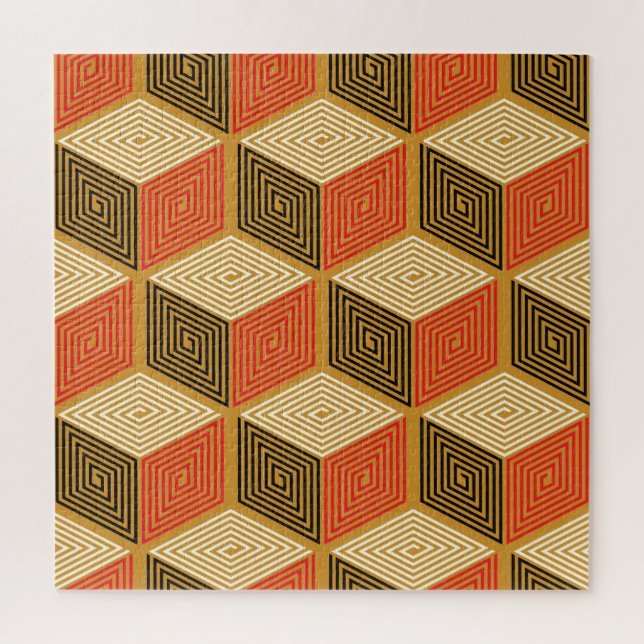 Red Gold Vintage Cube Pattern Jigsaw Puzzle (Vertical)
