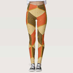 Red Gold Vintage Cube Pattern Leggings