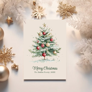 Red & Gold Vintage Non Photo Watercolor Christmas Holiday Card