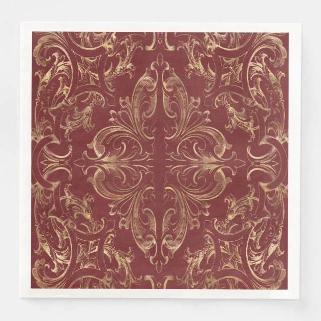Red gold Vintage Ornate Gold Napkin (Front)