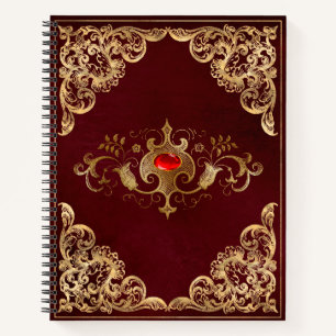 Red Gold Vintage Ornate Gold Notebook