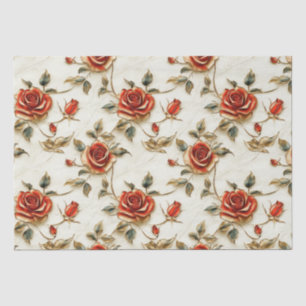 Red Gold Vintage Roses Tissue Paper