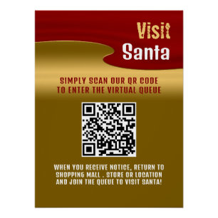 Red & Gold, Visit Santa, QR Code Queue Poster