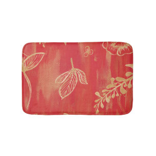 Red Gold Watercolor Floral Bath Mat