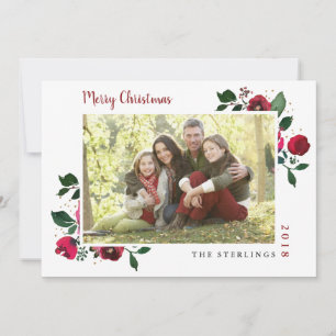 Red Gold Watercolor Floral Holiday Card