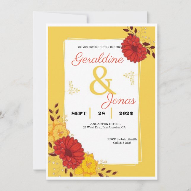 Red Gold Wedding Invitation Template (Front)