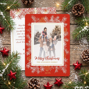 Red Gold White Botanical Photo Frame Christmas Holiday Card