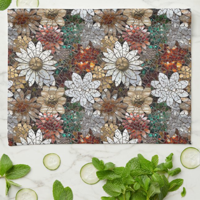 Red Gold White Flowers Kitchen Towel (Folded)