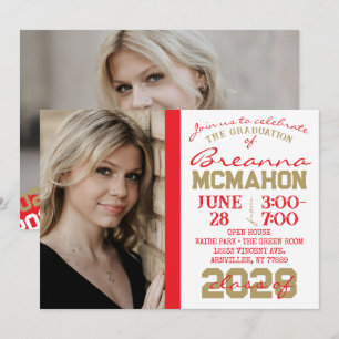 Red, Gold & White Graduation 2 Photo Invitation