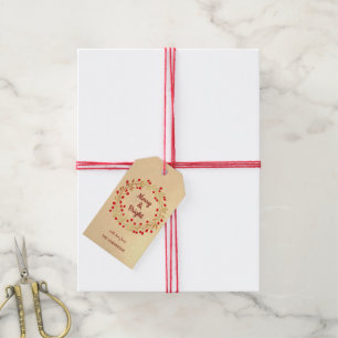Red Gold Winter Berry Wreath Christmas Gift Tags