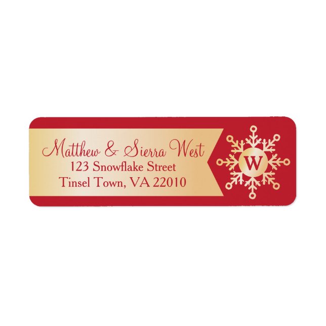 Red Gold Winter Snowflake Holiday Monogram (Front)