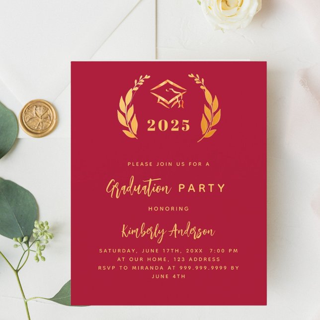Red gold wreath 2025 Graduation Party invitation (Creator Uploaded)