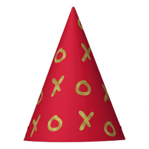 Red & Gold X O XO XO's Trendy Cute Party Hat