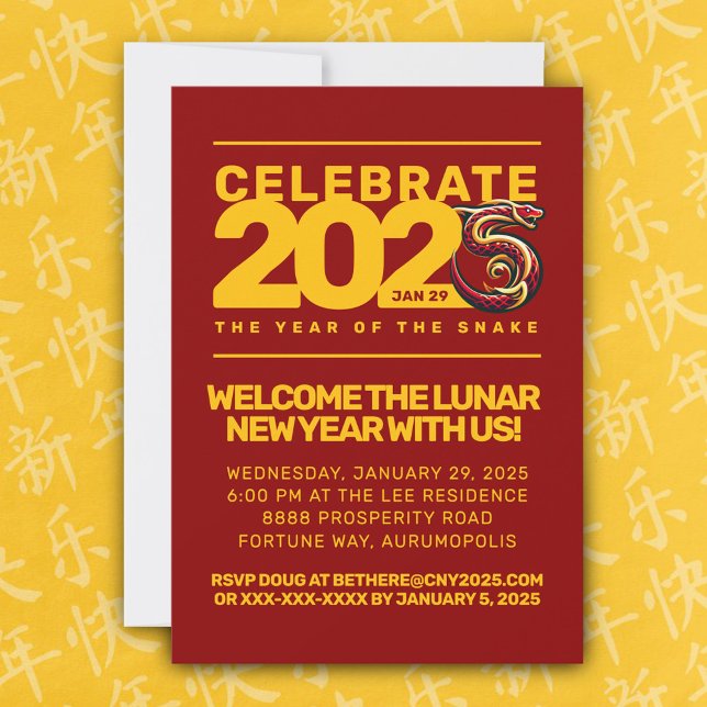 Red Gold Year of the Snake 2025 Invitation (CNY 2025 Invitation Cover Photo)