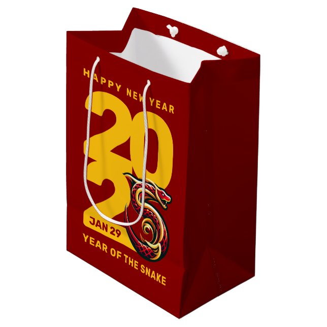 Red Gold Year of the Snake 2025 Medium Gift Bag (Front Angled)