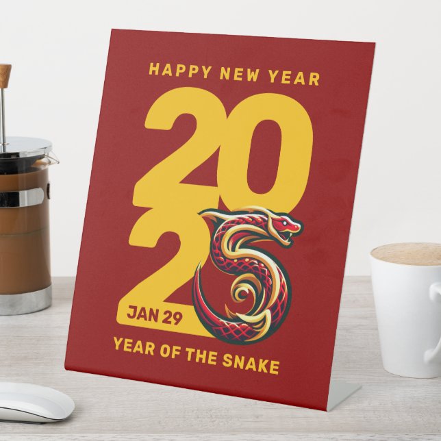 Red Gold Year of the Snake 2025 Pedestal Sign (In SItu)