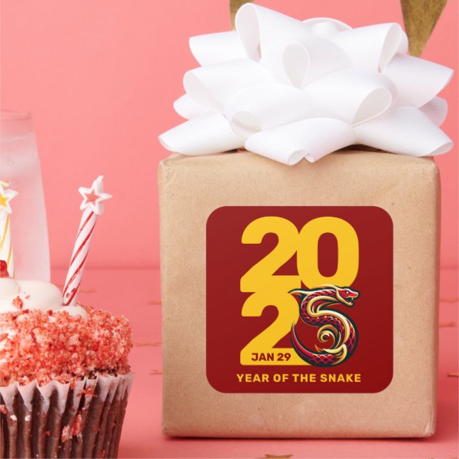 Red Gold Year of the Snake 2025 Square Sticker (Party)