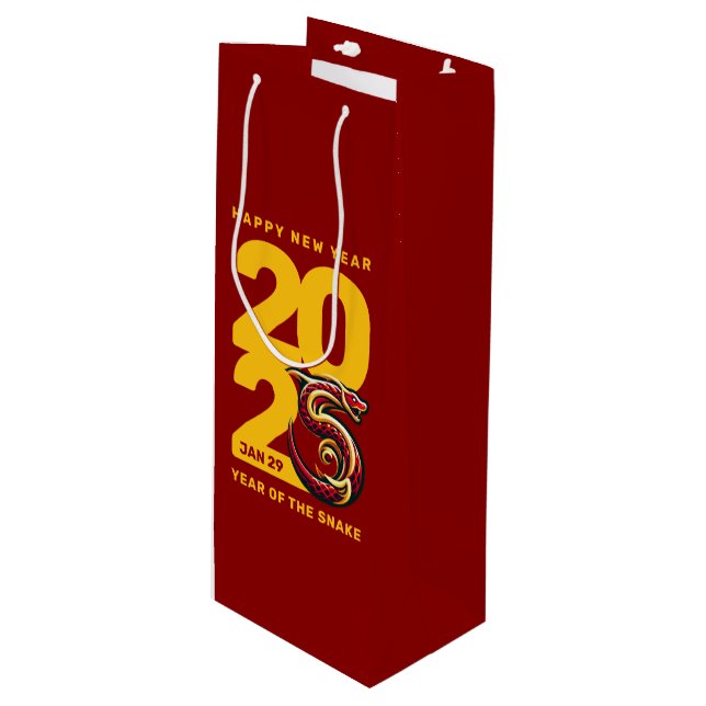 Red Gold Year of the Snake 2025 Wine Gift Bag (Front Angled)