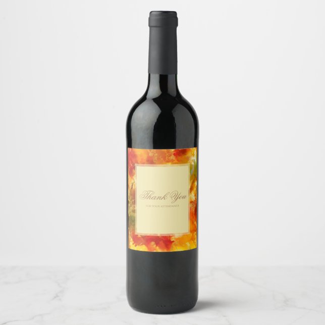 Red, gold, yellow, green marble ink invitations ha wine label (Front)