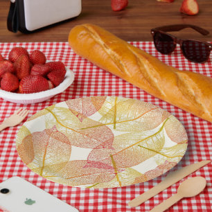 Red Gold Yellow Leaves Autumn Season Pattern Paper Plate