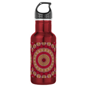 Red Gold Yellow rosettes Mandala 532 Ml Water Bottle