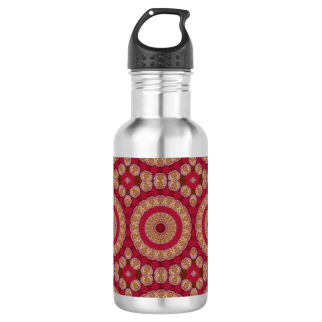 Red Gold Yellow rosettes Mandala 532 Ml Water Bottle (Front)