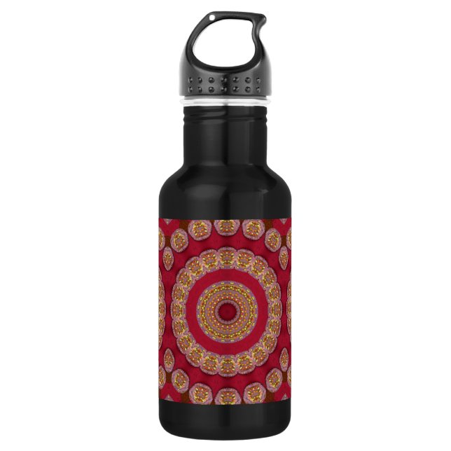 Red Gold Yellow rosettes Mandala 532 Ml Water Bottle (Front)
