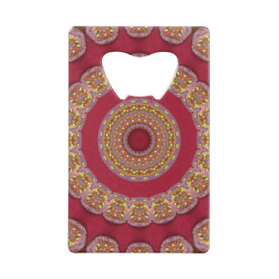 Red Gold Yellow rosettes Mandala Credit Card Bottle Opener
