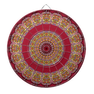 Red Gold Yellow rosettes Mandala Dartboard